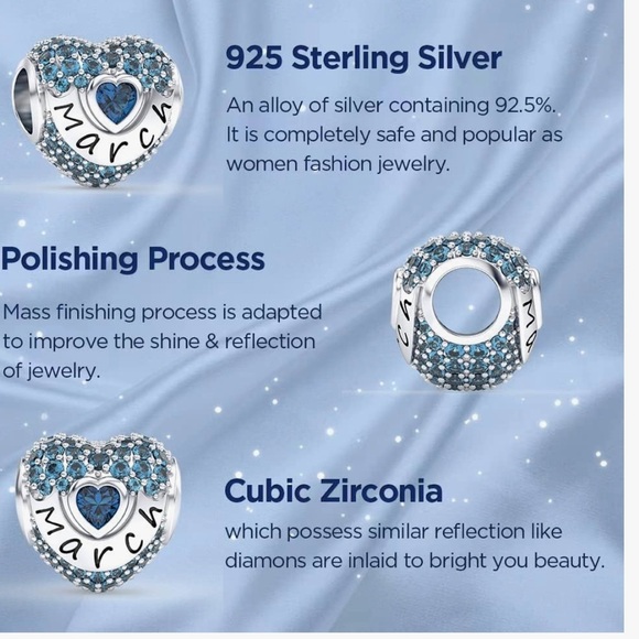 March birthstone sterling silver heart slide style charm fits all Pandora - Picture 2 of 2